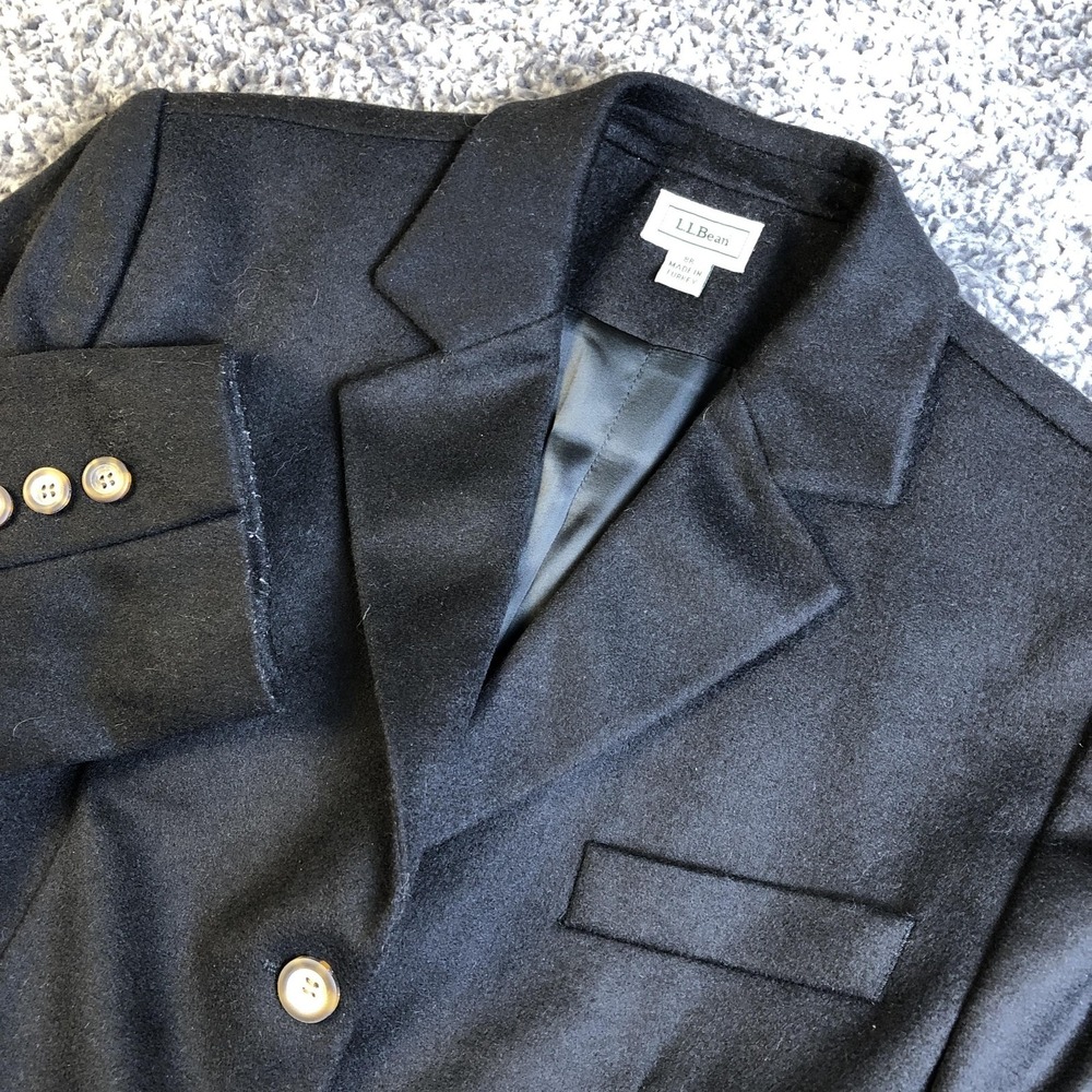L.L. Bean Blazer Womens 8‎ Black Wool Cashmere Three Button Workwear Office